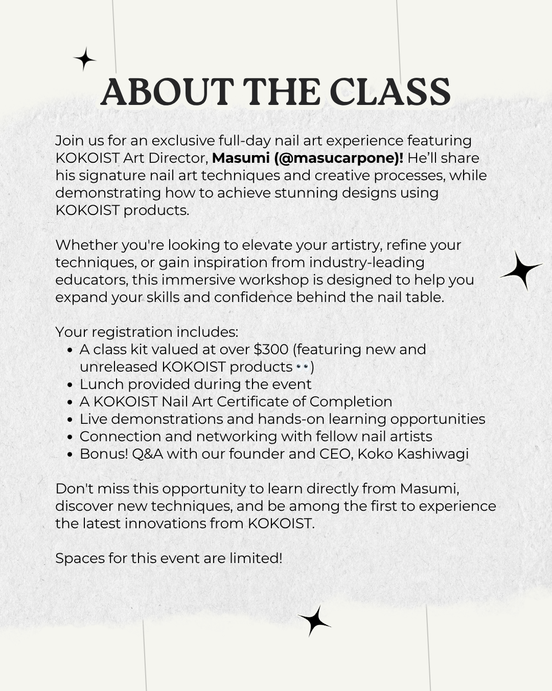 NEW YORK, NY 09/03 IN-PERSON KOKOIST Nail Art Workshop with Masumi Utsumi